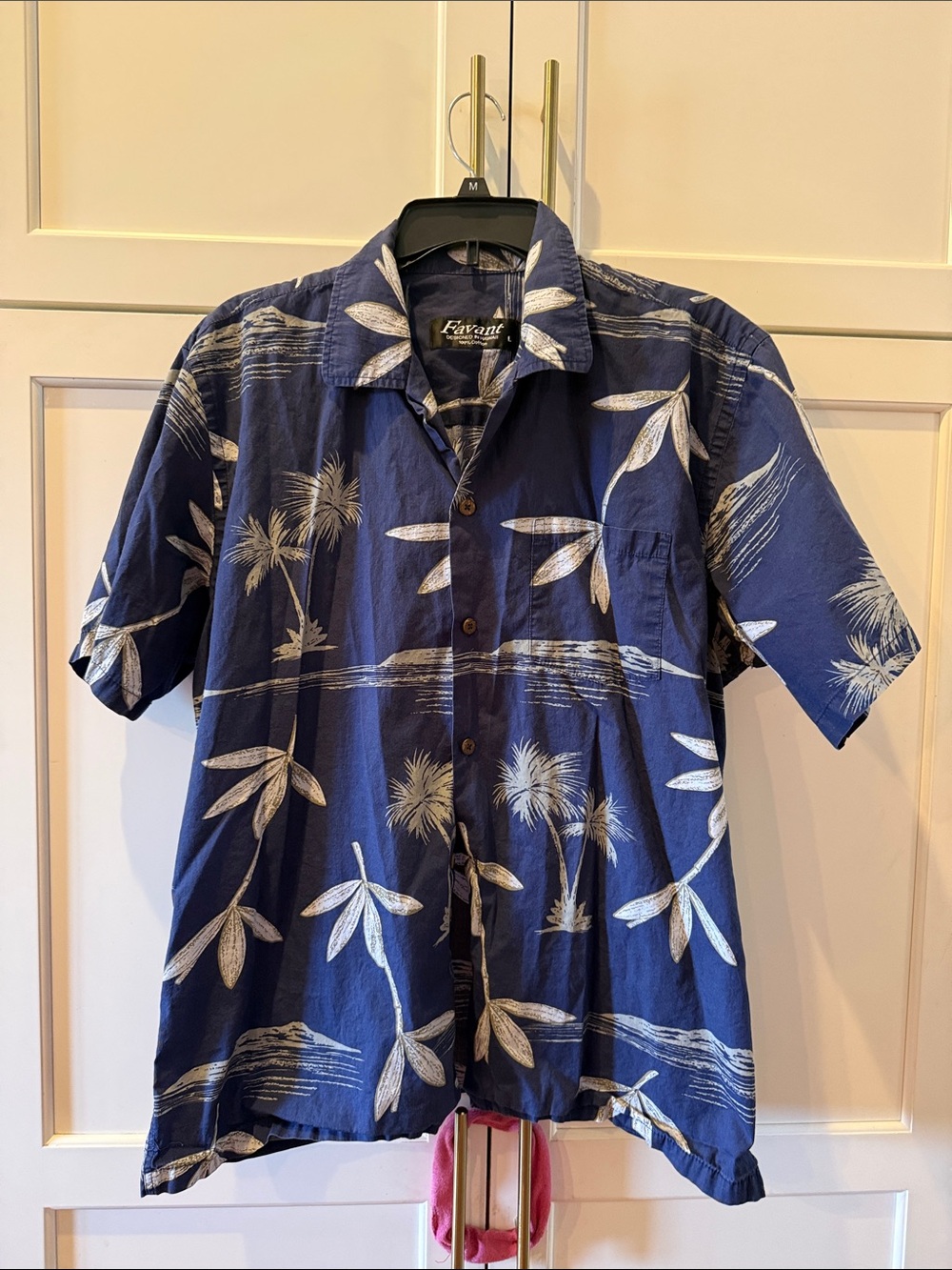Favant Navy Palm-Print Short Sleeve Shirt - Men large